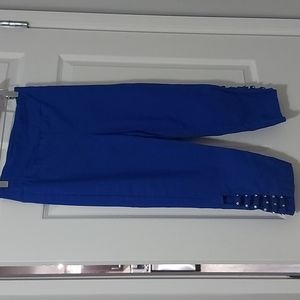Joseph Ribkoff royal blue capri pants with cut out detail and sequins